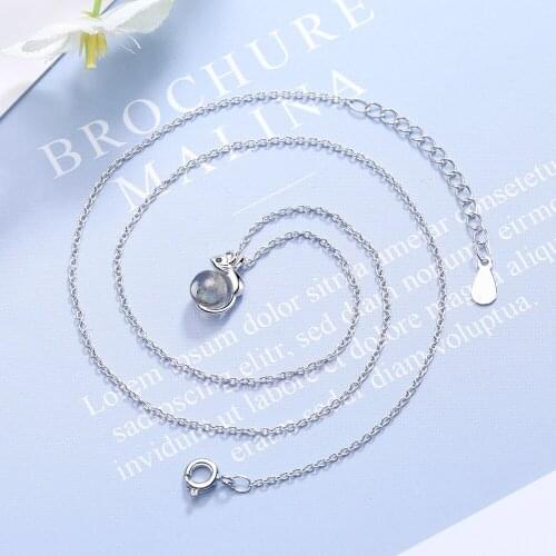 Cute Mini Mouse Pendant Necklace Natural Moonlight Stone 925 Sterling Silver Clavicle Chain Jewelry For Women