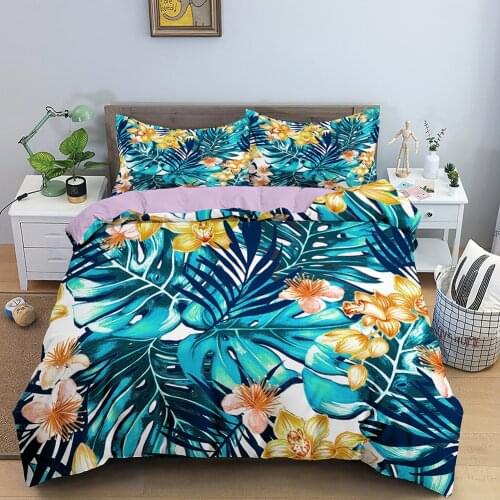 Tropical Leaves Flowers Duvet Cover 3D Print Comforter Bedding Set Single/Double/Queen/King Full Size Bed Quilt Cover Pillowcase
