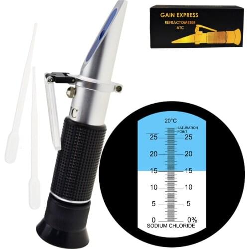 Salinity Refractometer 0-28% ATC, Sodium Chloride (NaCl) Salt Level Meter Tester +/- 0.2% Accuracy Test Kit for Seawater