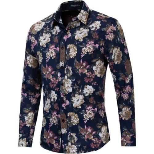 Printed Shirts Men Spring Autumn Male Streetwear Cotton blusa masculina Turn-down Collar Long Sleeve Mens Shirt S-XXL MY476