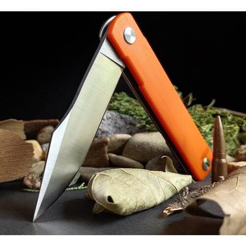 9CR18MOV High Hardness Blade Folding Knife,G10 Handle Outdoor Pocket Knife,Jungle Camping Self-Defense Hunting EDC Kitchen Knife