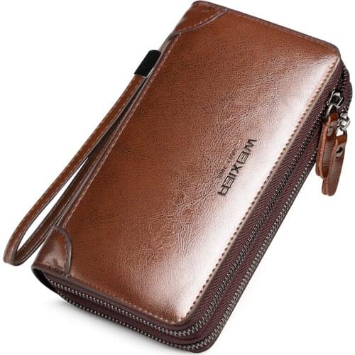 Weixier New Handbag Oil Wax Leather Mens Bag Mens PU Clutch Bag Clutch Multi-function Wallet Large Capacity Business Mens Bag