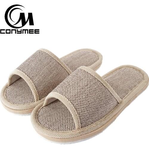 Summer Flax Slippers Men Indoor Casual House Shoes Breathable Sweat Linen Slides For Man Beach Sandals Male Home Slipper LF-PMYM