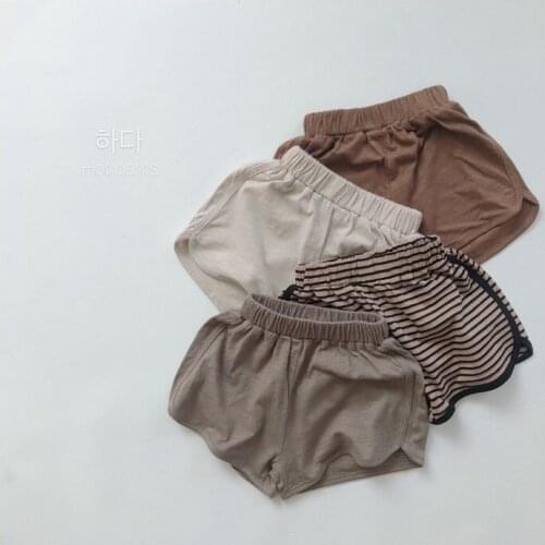 Retro Korean childrens solid short neutral Korean boys and girls striped hot pants baggy shorts kids clothes