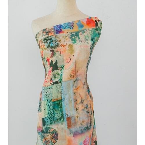 High end ramie sewing Retro digital printing fabric Light and retro dress robe cheongsam tissus