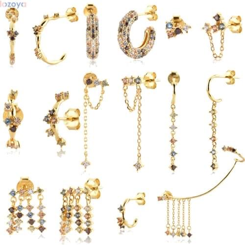 Lozoya 925 Sterling Summer Loops Silver Thicker Large Roc Gold Tiger Gold Earrings Rainbow CZ Circle Round Hoops k Punk Party