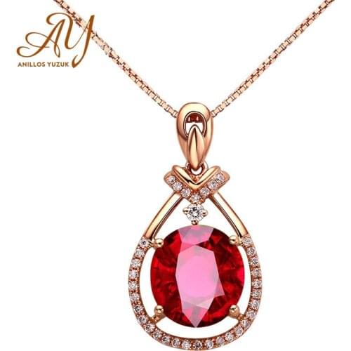 Anillos Yuzuk Heart Created Ruby Pendant Necklace For Women 925 Sterling Silver Gemstones Choker Statement Necklace Jewelry