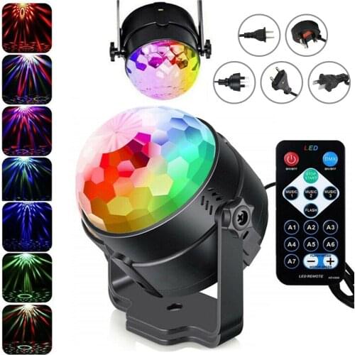 Sound Activated Rotating Disco Ball Party Lights Strobe Light 3W RGB LED Stage Lights For Home KTV Xmas Wedding Show