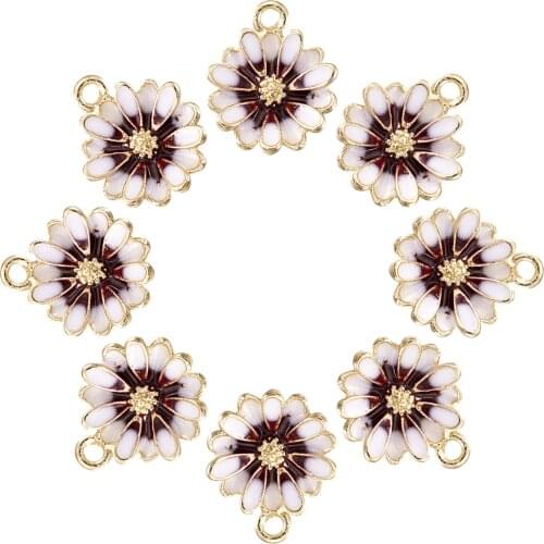 10Pcs Alloy Enamel Sakura Flower Pendant Charms For DIY Earring Dangle Necklace Findings Jewelry Making Accessories