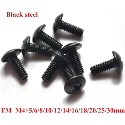 100pcs TM M4*5/6/8/10/12/16/20mm Phillips Truss Head Machine Screws Large Pan Cross Recessed Mushroom Screw Black steel