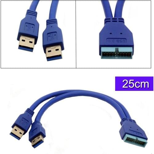 2 Port USB 3.0 Type A Male to 20 Pin Header Male Adapter Cable Cord 0.25m
