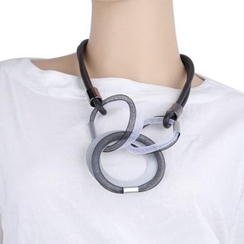 2021 Trend Mesh Pendant Necklaces For Women Black White Mesh Necklace Geometric Double Layer Rubber Chain Handmade Charm Jewelry