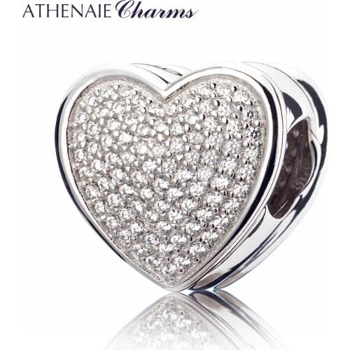 ATHENAIE Genuine 925 Silver with Pave Clear CZ Heart-shaped to My Lover Charm Fit All European Bracelets Necklace Color White