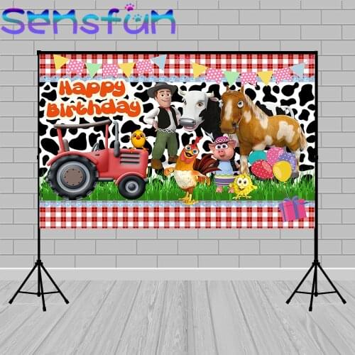 White Red Grid Cow Background Red Farm Banner Photo Studio la granja de zenon Photographic Backdrop Props Kids Birthday Poster