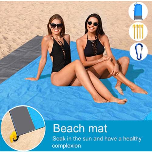 200x210CM Large Beach Mat Anti Sand-free Beach Towel Anti Sand Beach Blanket Pocket Picnic 4 Anchor Wind Prevent Sand Proof Mat