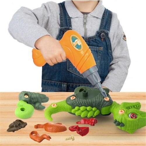 Childrens toys three-in-one with electric drill disassembly screw dinosaur early education DIY assembly model educational toys