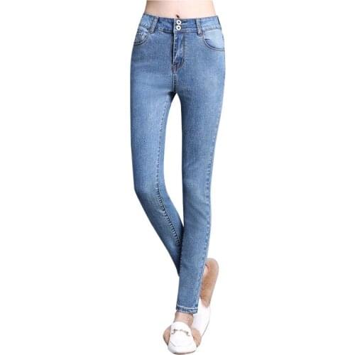 Jeans Woman High Waist Plus Size Stretch summer autumn full Length Skinny Slim denim Pants for women black blue 5XL 6XL