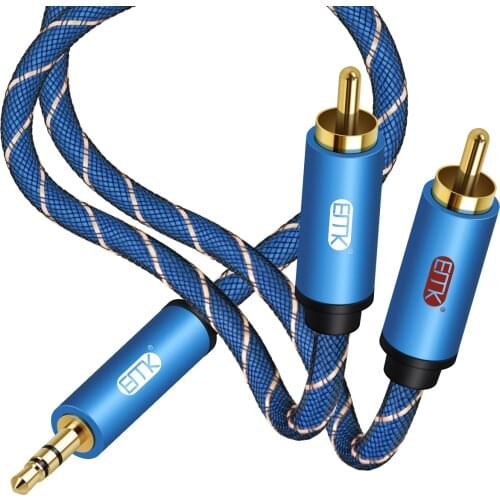 EMK AUX 3.5mm to 2 RCA Audio RCA Splitter Cable Male to Male 2RCA Speaker Cable 1m 2m 3m 5m Braided jacket MP3 2 RCA Audio Cable