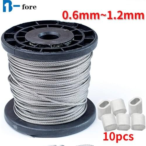 50/100M 0.6mm-1.2mm diameter 7X7 Structur 304 stainless steel wire rope alambre cable softer fishing lifting cable e