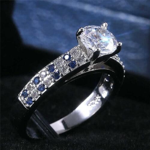 Simple Fashion Round Size 6-10 Rings Cut Ring Silver Color White Women Wedding Engagement Ring