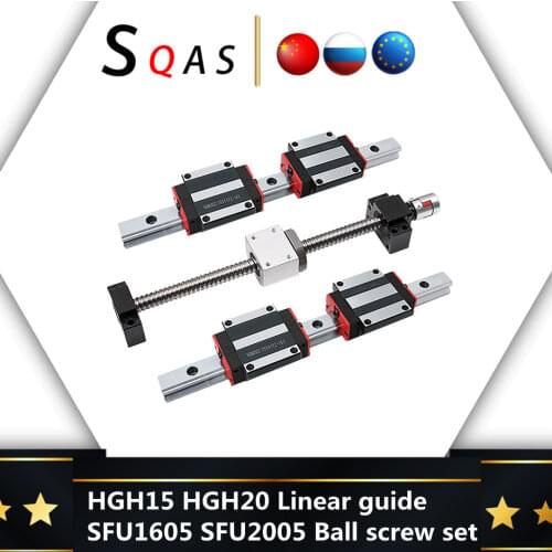 CNC router kit 2PC linear square rail HGR15 HGR20 +4PC HGH15CA/HGH20CA slides +1set ball screw kit SFU1605/2005 For CNC parts