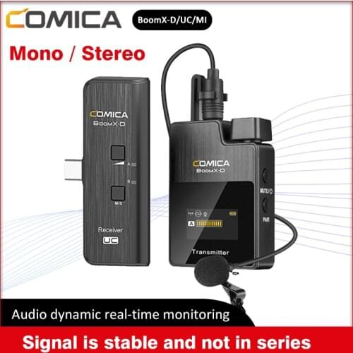 Comica BoomX-D Wireless Microphone Transmitter Kit Mini 2.4G Digital Dual Microphone Receiver Microfone For Smartphone Video Mic