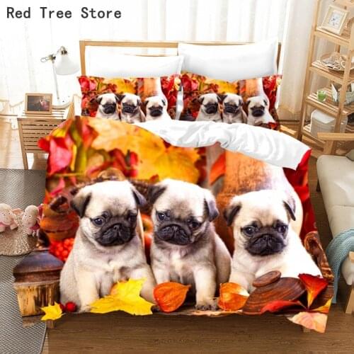 Pug 3D Bedding Sets Animal Printed Duvet Quilt Cover Set Dogs Pets Comforter Bed Linen Pillowcase Kids Adult King Queen Size