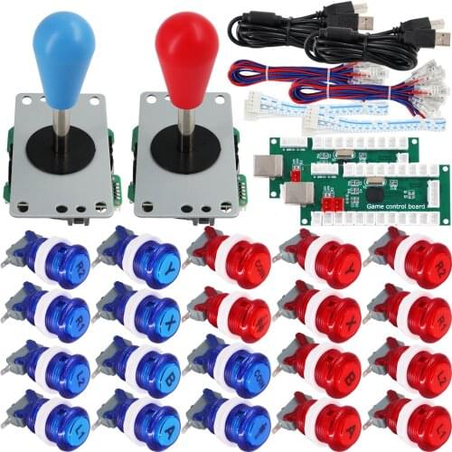 Arcade Game 2 Player Controller DIY Kit Button Microswitch 8 Way Joystick USB Encoder Cable for PC MAME Raspberry Pi