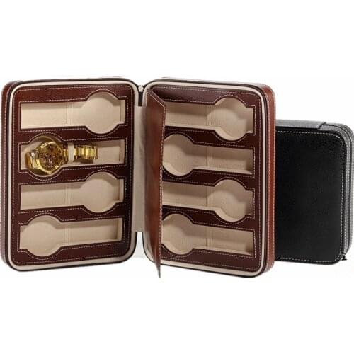 8 Slots Leather Watch Storage Boxes Case Black Travel Watch Organizer Mens Simple Jewelry Cases Mechnical Watch Bag Holder