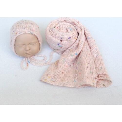 Crochet Newborn Mohair Stretch wrap Baby Stretch wrap Bonnet Set Photography Props Newborn Swaddle Blanket For Photo Shoot