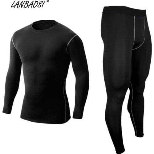 LANBAOSI Mens Compression Shirts & Pants Black Set Running Tights Baselayer Workout Fitness Training CrossFit Sports Tops Pant
