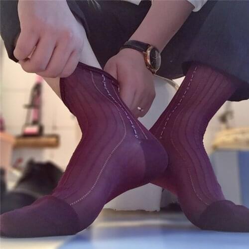 Mens Socks Ultra Thin Silk Socks Mens Formal Dress Suit Socks Tube Socks Mens Stocking Business Dress Stockings Strip Socks