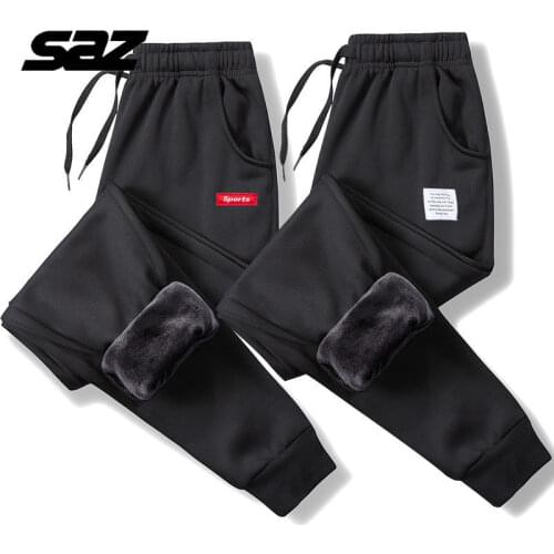 SAZ Mens Winter Pants Classic Brand Sweatpants Super Warm Thick Pants Cashmere Trousers For Men fleece Male long Outdoors Pants