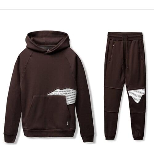 2 Pcs/Set Mens Cotton Tracksuit Hoodies Letter Patched Sweatshirt and Jogger Pants Sportive Sweatsuits 2021AW Male Clothing