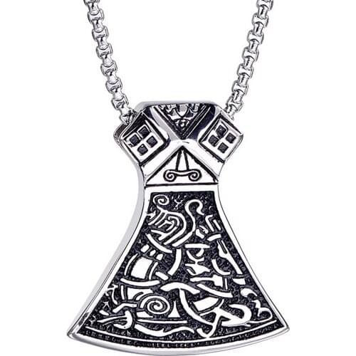 Retro Trending Norse Mythology Viking Tomahawk Metal Pendant Necklace Mens Hip Hop Punk Amulet Jewelry Necklace