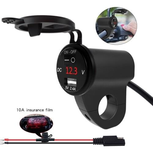 New Upgrade Motorcycle Aluminum Alloy Waterproof Mobile Phone Charger Digital Display Voltage 2.4A Car USB with Power Off Switch