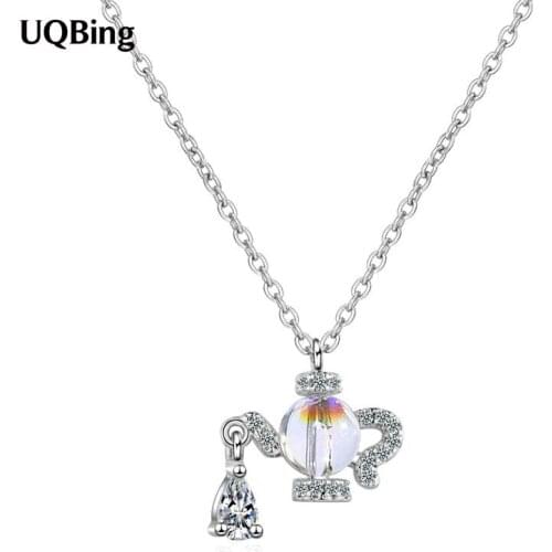 Fashion New 925 Sterling Silver Aurora Crystal Teapot Women Pendant Necklaces Jewelry