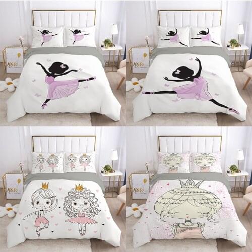ZEIMON Dancing Girl Duvet Cover Ballet Girls Bedding Set Cute Home Textiles Bedclothes Soft Bed Set Queen/King Size for Kids