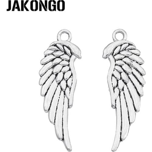 JAKONGO Antique Silver Plated Angel Wings Charms Pendants for Jewelry Making Bracelet Jewelry Findings Handmade Craft 33x12mm