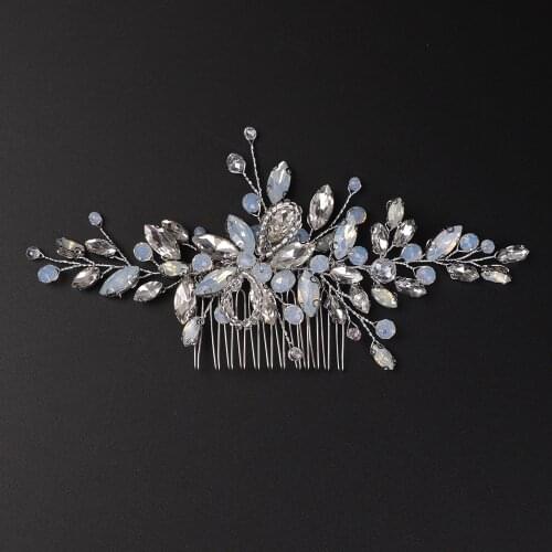Romantic Opal Bridal Hair Accessories Rhinestone Crystal Bride Hair Comb Flower Hair Jewelry Wedding Ornaments
