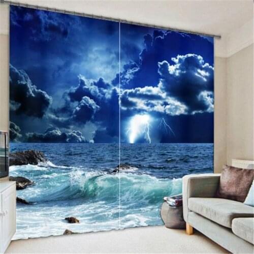 Customized Seascape Luxury 3D Blackout Window Curtain Drapes For Living room Bed room Hotel Wall Tapestry Cortinas