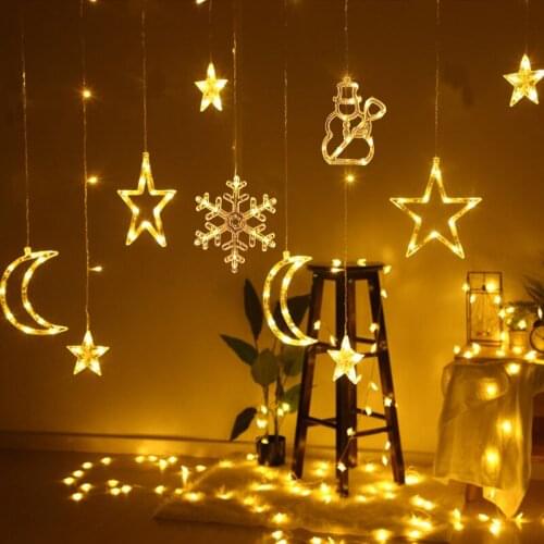Christmas LED Light Santa Snowflake Moon Star Curtain Light String Fairy Lamp For Home Bedroom New Year Xmas Party Decor Navidad