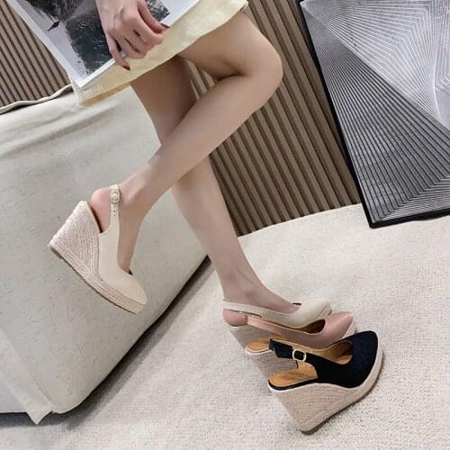 French Espadrilles Fragrant High-heeled Shoes Womens Slope Sandals Autumn 2021 New Ladies Temperament Bow Pointed Shoes Women