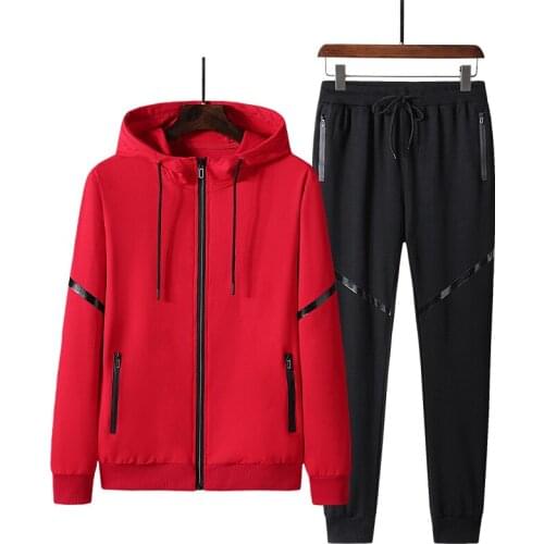 Tracksuit Men spring autumn new cotton sports run suit men cardigan trousers two-piece leisure trendy solid color personalized