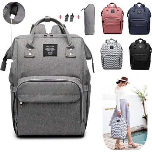 LEQUEEN Diaper Bag Pure Color Mens Mummy Baby Care Nappy Bag 44CM Large Capacity Waterproof Outdoor USB Backpack Travel Bag
