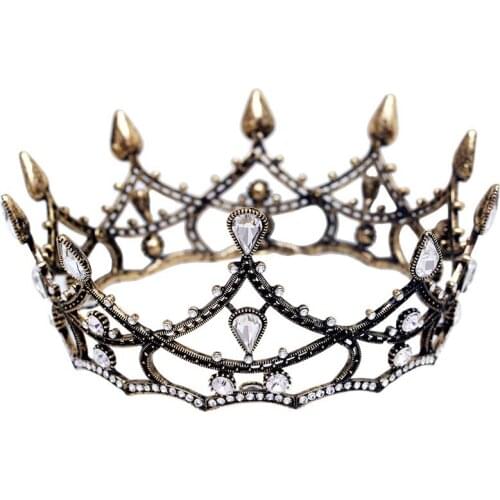 Women Vintage Style Baroque Tiaras Girls Black Color Delicate Crystal Crown Bridal Wedding Fashion Elegant Hair Accessories