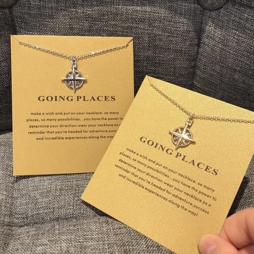 Trendy Going Places North Star Compass Necklaces Sliver Gold Plated Alloy Charm Chains Pendant Necklace For Women Cardboard