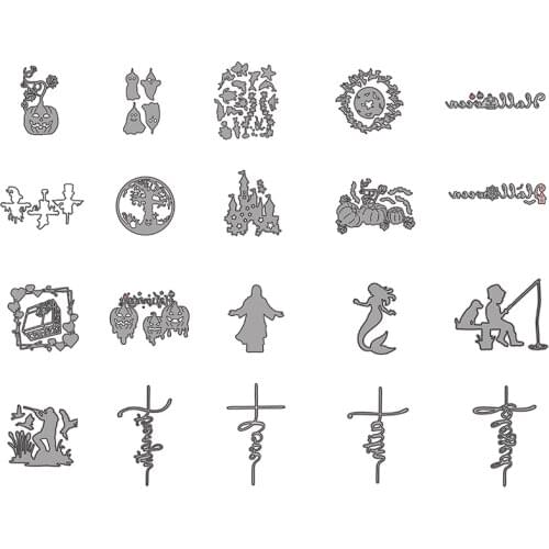 Pumpkin Face Halloween Word Mermaid Fishing Metal Cutting Dies Stencil for Scrapbooking Embossing Diy Paper Card Album Handcraft