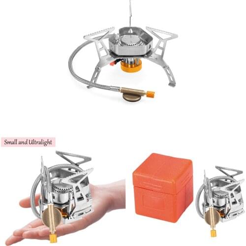 Outdoor Foldable Windproof Camping Cooking Gas Stove Piezo Ignition Gas Stove with Gas Conversion Head Adapter