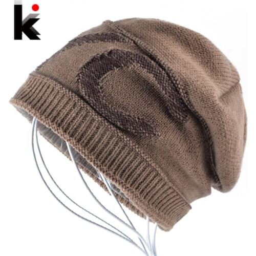 Knitted Beanies Mens Winter Thick Add Velvet Bonnet Hat For Men Knitting Letter Skullies Cap Women Hip Hop Bone Gorros Boys